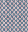 Wading Anemone contemporary fabric featuring a repeating vertical wavy stripe pattern in dusty blue, with cream scalloped borders and fine red outlines creating a flowing geometric design.