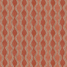 Wading Coralee contemporary fabric featuring a repeating vertical wavy stripe pattern in warm coral, terracotta and soft pink tones, with cream scalloped borders and fine brown outlines creating a flowing geometric design.