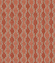 Wading Coralee contemporary fabric featuring a repeating vertical wavy stripe pattern in warm coral, terracotta and soft pink tones, with cream scalloped borders and fine brown outlines creating a flowing geometric design.