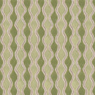 Wading Kelp contemporary fabric featuring repeating vertical wavy stripes in sage green and olive tones, with delicate cream scalloped edges and fine taupe outlines creating a flowing geometric pattern.