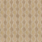 Wading Quaker contemporary fabric featuring a repeating vertical wavy stripe pattern in warm beige, taupe and sand tones, with cream scalloped edges and fine brown outlines creating a flowing geometric design.
