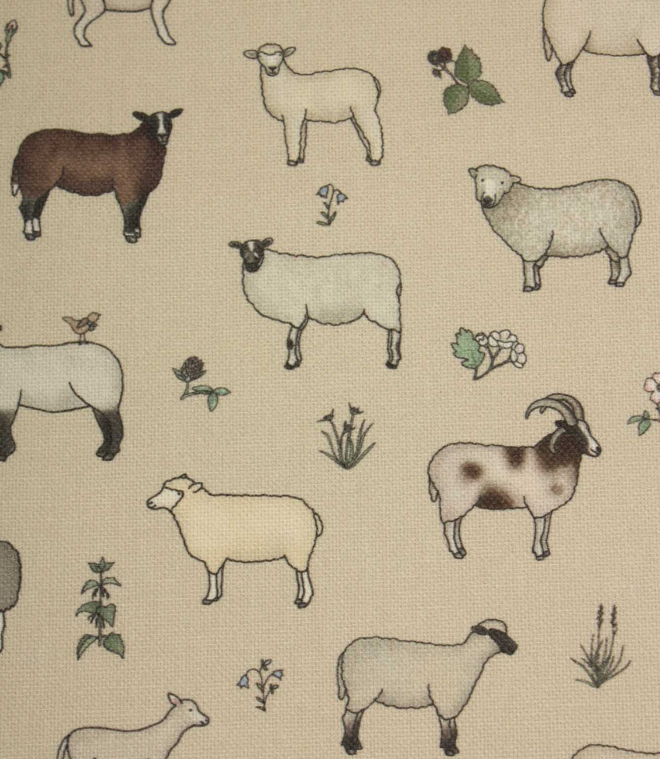 Wandering Wool Sheep Oilcloth Fabric / Linen