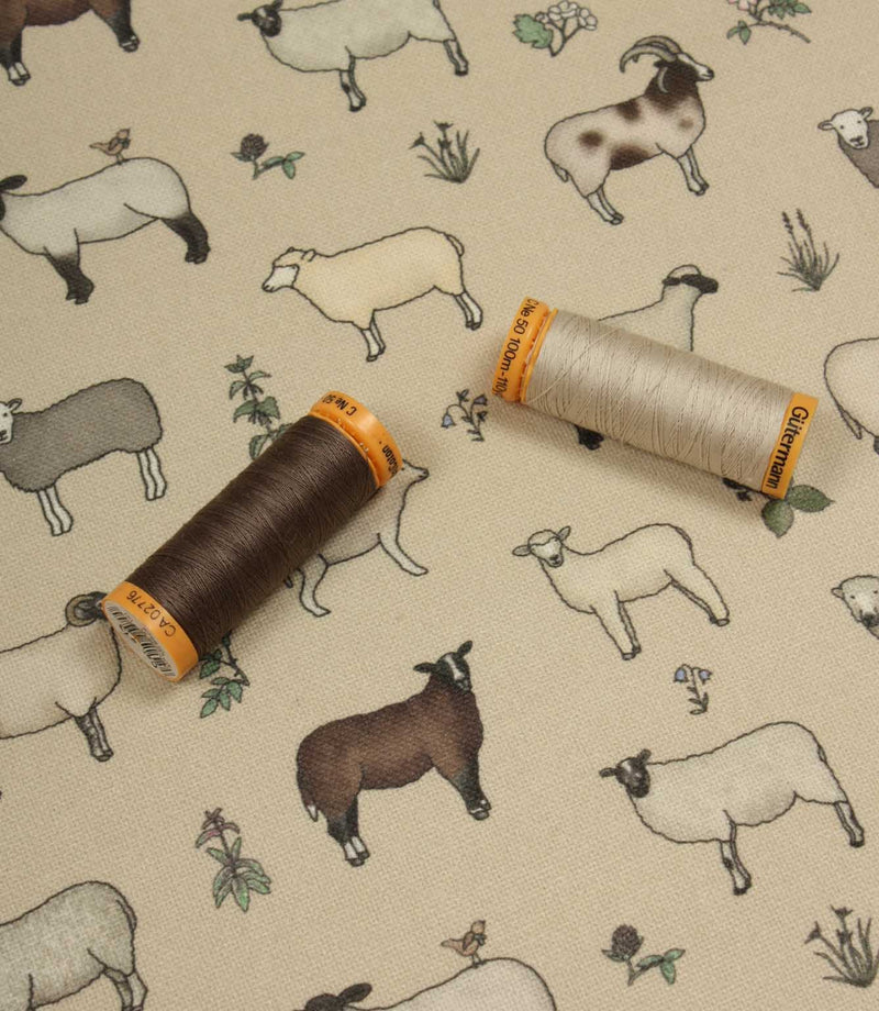 Wandering Wool Sheep Oilcloth Fabric / Linen