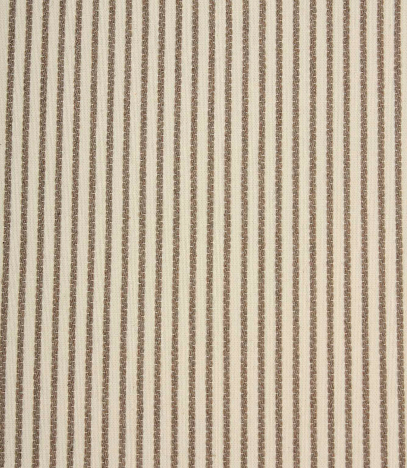 Wedmore Wide ivory striped fabric featuring narrow taupe embroidered stripes on a soft woven cream background.