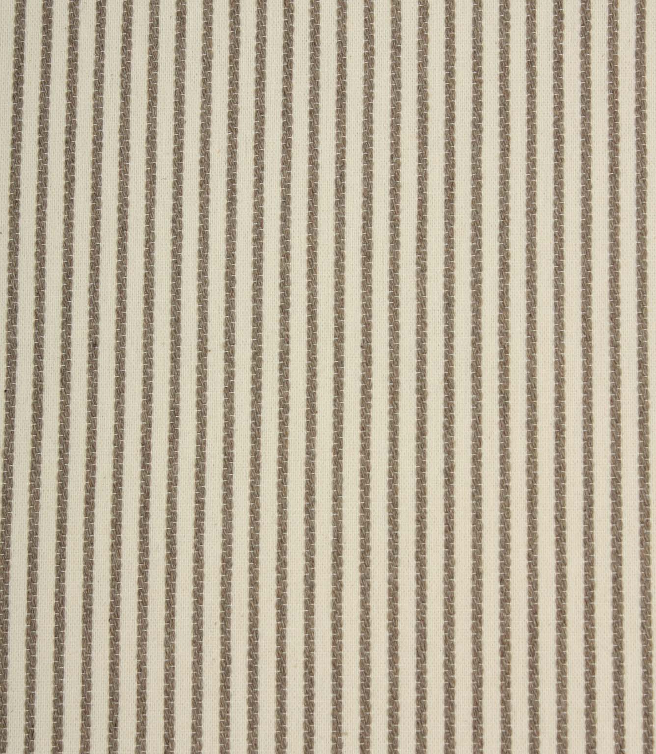 Wedmore Wide ivory striped fabric featuring narrow taupe embroidered stripes on a soft woven cream background.