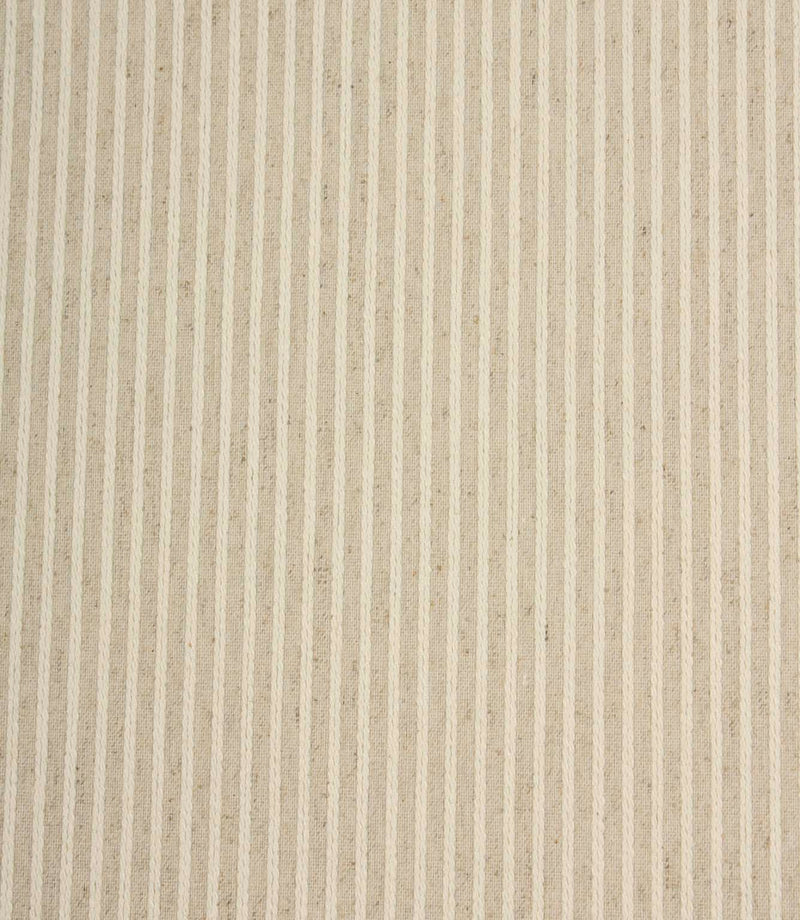 Wedmore Wide natural striped fabric with fine embroidered vertical stripes on a textured woven base.