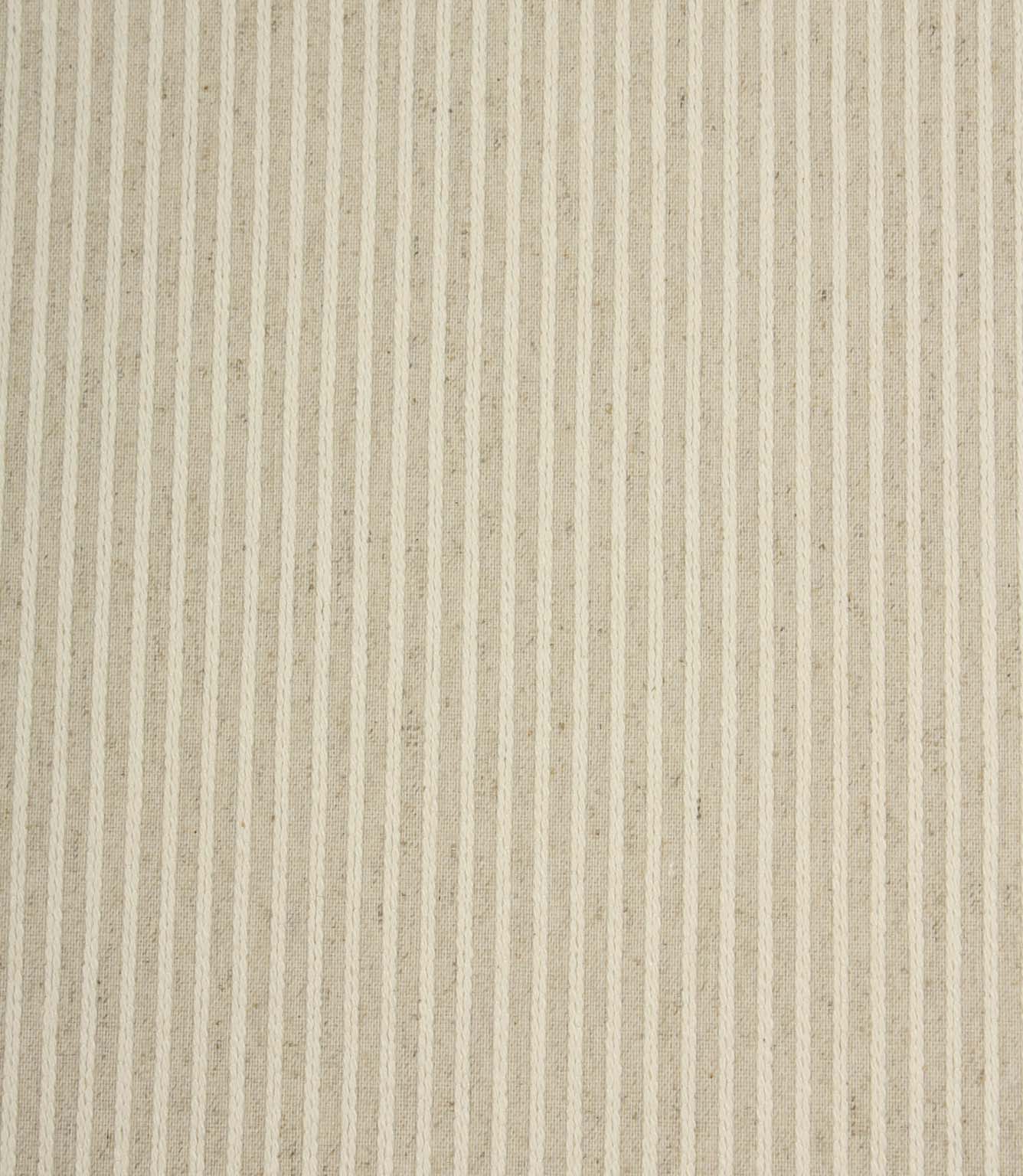 Wedmore Wide natural striped fabric with fine embroidered vertical stripes on a textured woven base.