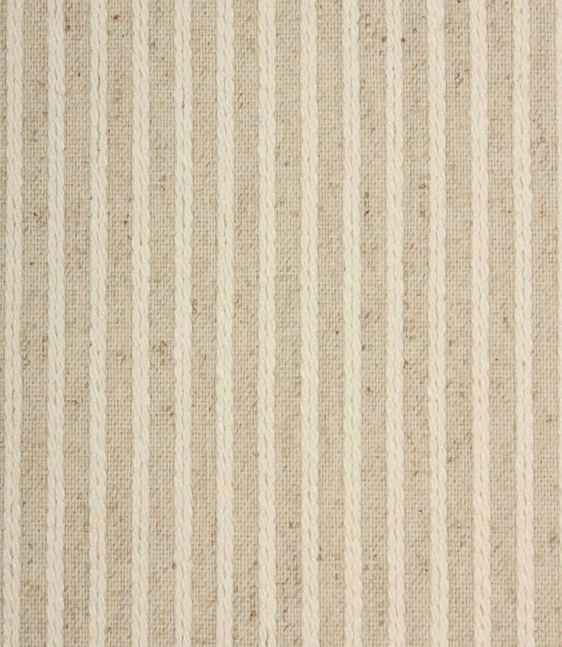 Close-up of Wedmore Wide extra wide fabric featuring narrow embroidered stripes and a soft natural woven texture.