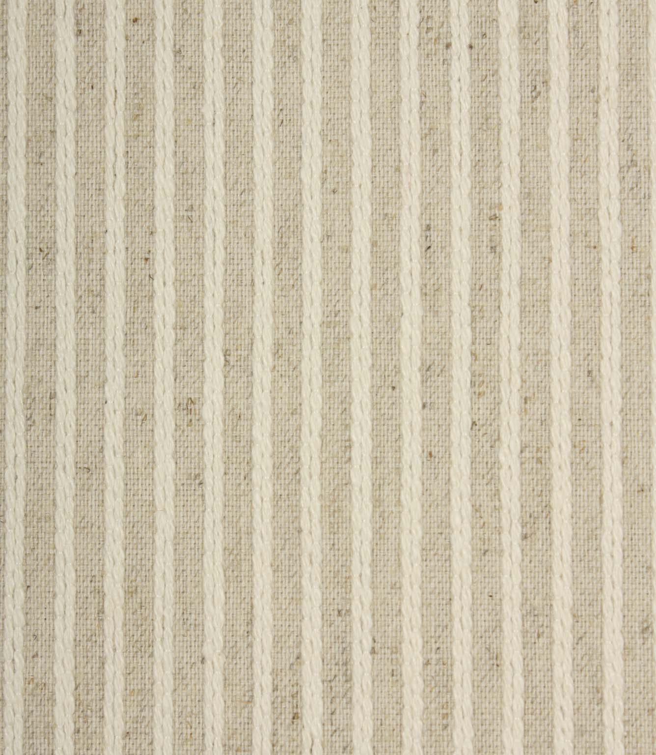 Close-up of Wedmore Wide extra wide fabric featuring narrow embroidered stripes and a soft natural woven texture.