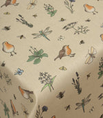 Whimsical Wildlife Birds Butterflies Oilcloth Fabric / Linen