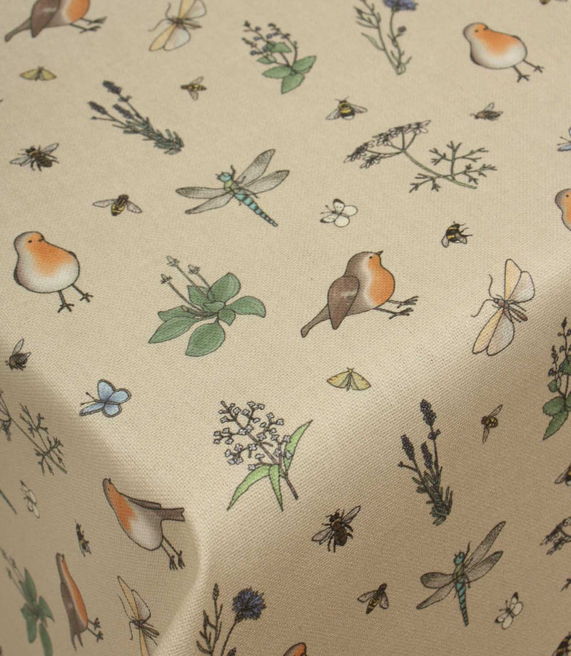 Whimsical Wildlife Birds Butterflies Oilcloth Fabric / Linen