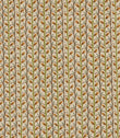 Wildwood Amber fabric featuring a small-scale Scandi botanical design with ochre leaves, olive green and brown stems, and soft blue details on a natural cream background.