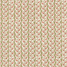 Wildwood Rosehip fabric featuring a small-scale Scandi botanical design with soft pink leaves, olive green foliage and taupe stems on a natural cream background.