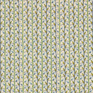 Wildwood Saltwater fabric featuring a small-scale Scandi botanical design with soft blue leaves, green stems and mustard yellow details on a natural cream background.