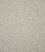 Full pattern view of Willow Bough Linen Look fabric in warm beige and cream, featuring a repeating William Morris inspired design of flowing stems and slender leaves.