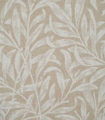 Close-up of Willow Bough Linen Look fabric in beige and cream, showing the detailed leafy pattern and textured woven linen-look surface.