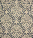 Decorative fabric pattern with floral and leaf designs in blue and cream.