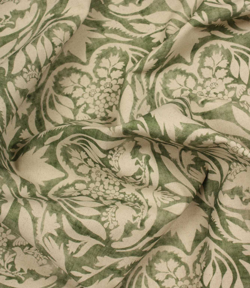 Green and beige patterned fabric