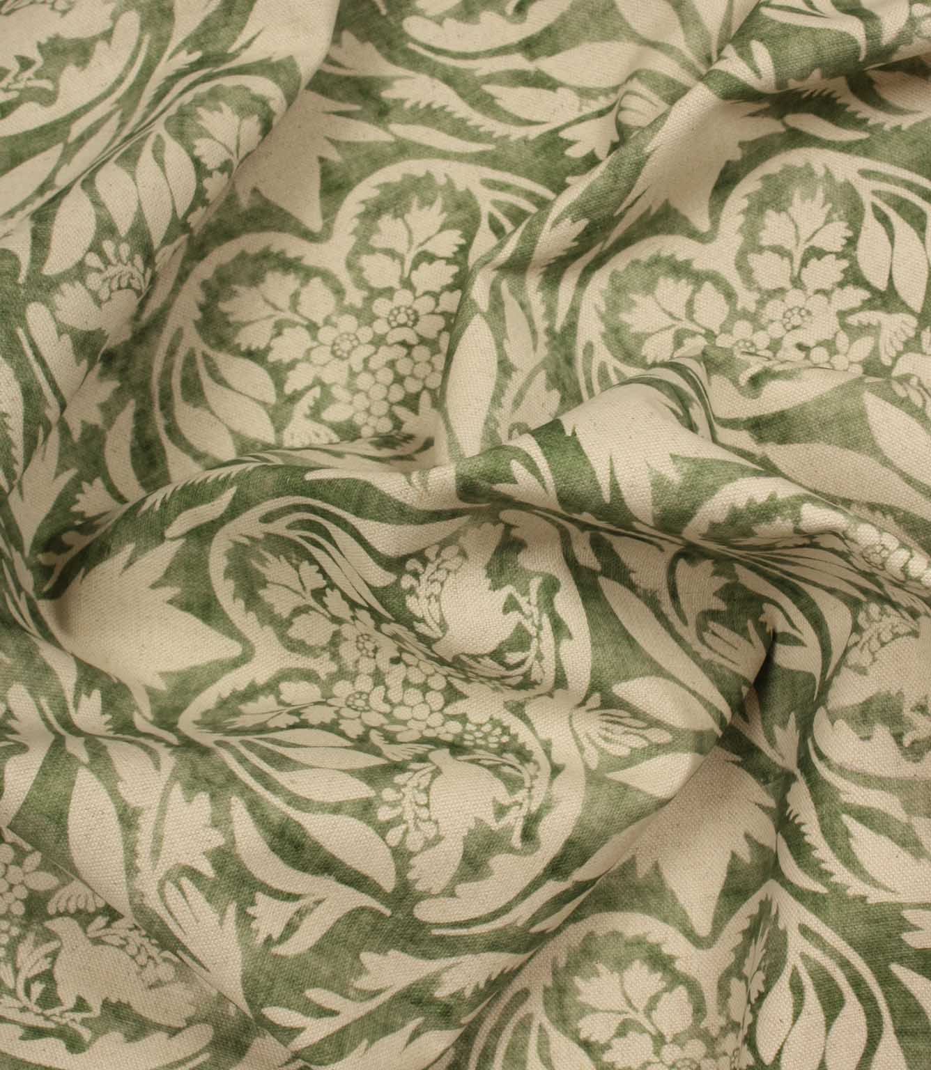 Green and beige patterned fabric