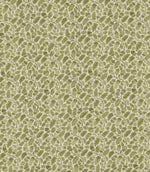 Woodcliff Kelp fabric featuring a small-scale Scandinavian-inspired foliage pattern with stylised oak-like leaves and delicate branching stems in soft olive and sage green on a warm cream background.