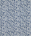 Woodcliff Nautica fabric featuring a small-scale Scandinavian-inspired botanical pattern of stylised oak leaves, acorns and delicate branching stems in varying shades of navy and muted blue against an ivory background.