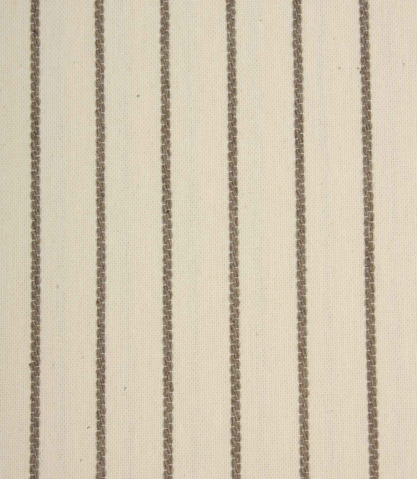 Close-up of Wooton Wide extra wide fabric featuring textured embroidered stripes on a woven ivory base.