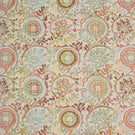 Full view of Wychwood Jasmine woven fabric featuring a contemporary floral and foliage pattern in soft blue, sage green, coral pink and warm neutral tones.
