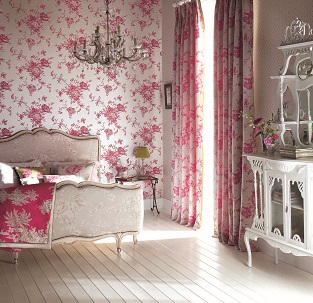 Using red fabric for a shabby chic bedroom