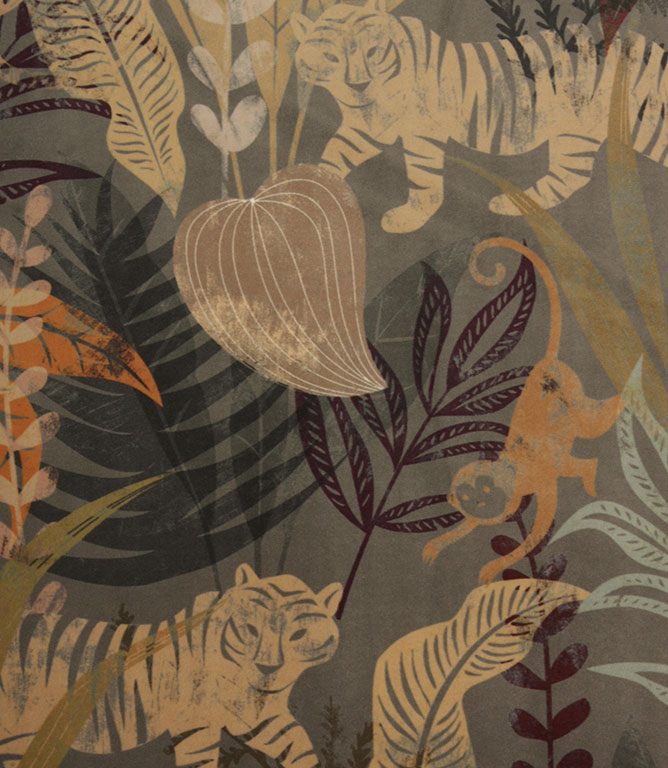 Mysterious Tiger Velvet Fabric / Smoke