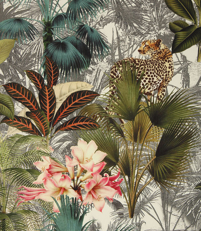 Tropical Cheetah Fabric / Ecru