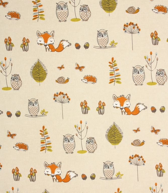Woodland Fox Fabric Terracotta Just, Wildlife Fabric For Curtains
